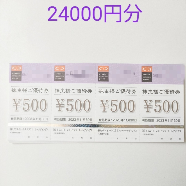 クリレス　クリエイト・レストランツ　株主優待　24000円分