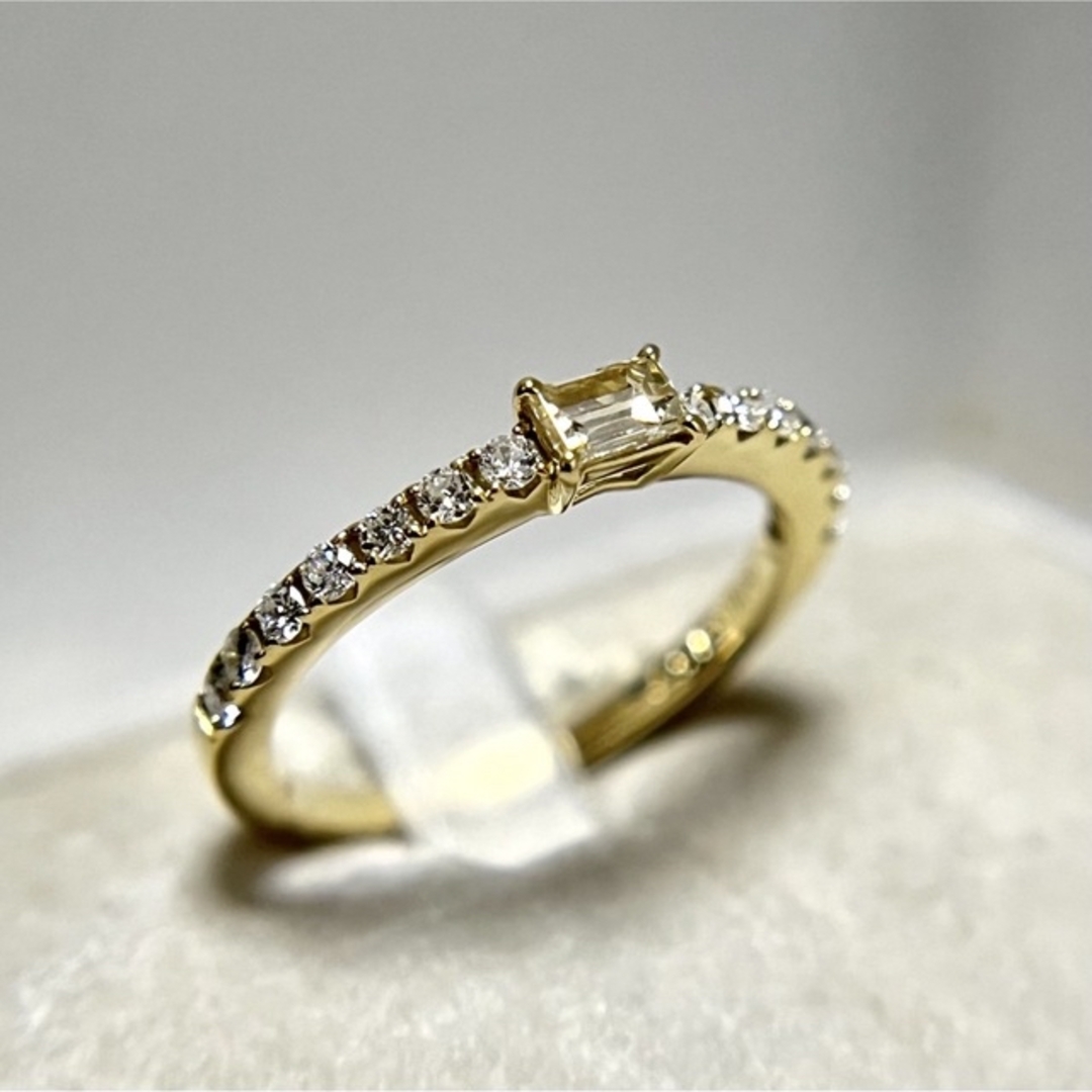 K18 エメラルドカット  天然 ダイヤモンド ゴールド リング  ダイヤリング レディースのアクセサリー(リング(指輪))の商品写真