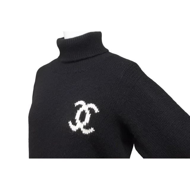 極美品 シャネル CHANEL ワンピース ロングスリーブ ウール ニット P46685 ツイード トップス レディース フランス製 36(S相当) ブラック/ホワイト/グレー