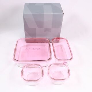 iwaki　耐熱ガラス食器4点セット パック＆レンジシステムミニ　ピンク(容器)