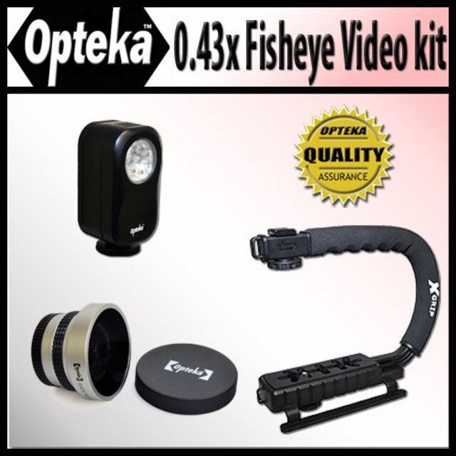 Opteka エクストリームアクションビデオカメラマンキット (Opteka 0.43倍スーパー魚眼レンズ、X-GRIPビデオカメラハンドル、3ワットビデオライト