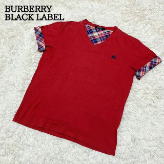 バーバリーブラックレーベル(BURBERRY BLACK LABEL)のBURBERRY BLACK LABEL　トップス　チェック　刺繍ロゴ　Vネック(Tシャツ/カットソー(半袖/袖なし))