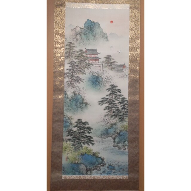 3 掛軸　風景画　作者不明　木箱付き　二重箱