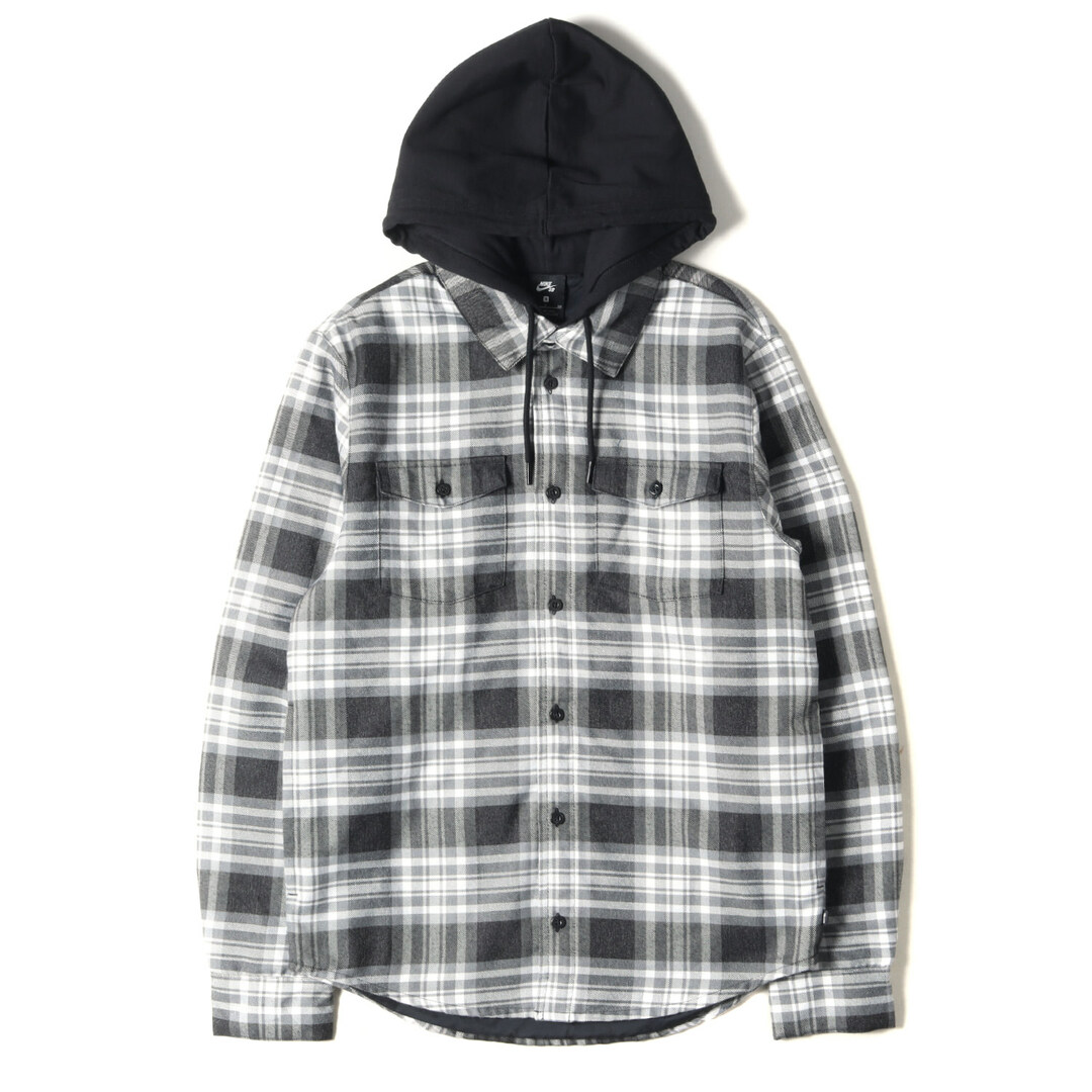 NIKE ナイキ シャツ サイズ：S フード付き 中綿 チェック ネルシャツ SB PADDED FLANNEL TOP 20AW ブラック グレー トップス カジュアルシャツ フーディー 長袖 【メンズ】【美品】