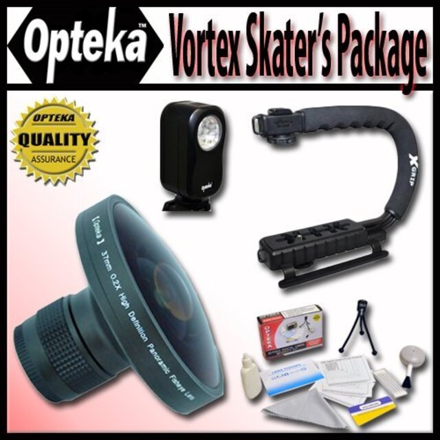 Opteka Deluxe Vortex "スケーター" パッケージ (Opteka Platinumシリーズ 0.2X HD パノラマ"Vortex" 魚眼レンズ X-GRIP ビデオカメラ ハンドル