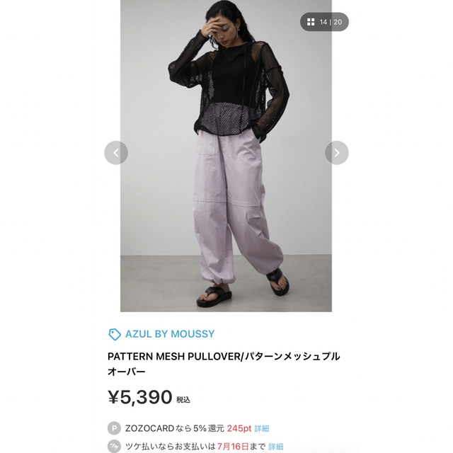 AZUL by moussy(アズールバイマウジー)のPATTERN MESH PULLOVER/パターンメッシュプルオーバー レディースのトップス(カットソー(長袖/七分))の商品写真