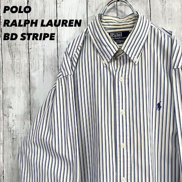 POLO RALPH LAUREN(ポロラルフローレン)のアメリカ古着ポロラルフローレン　長袖ブロードストライプBDシャツ白×青　サイズL メンズのトップス(シャツ)の商品写真