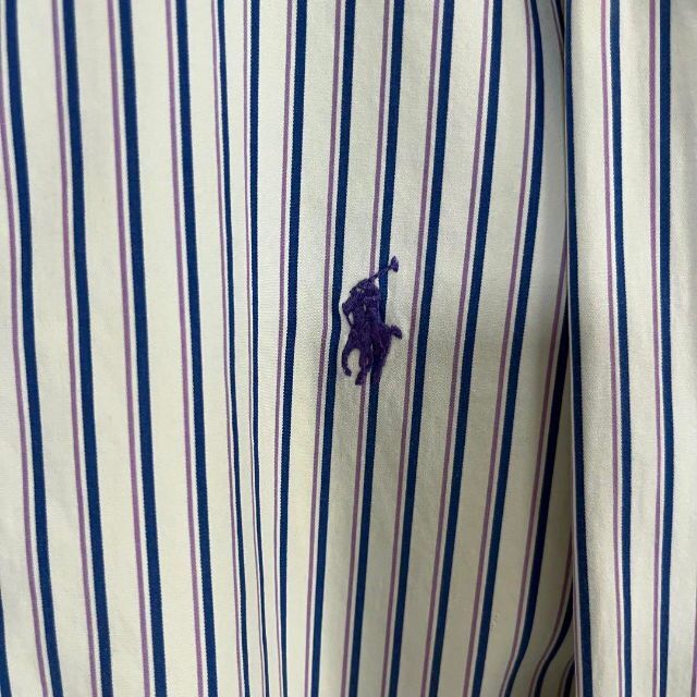 POLO RALPH LAUREN(ポロラルフローレン)のアメリカ古着ポロラルフローレン　長袖ブロードストライプBDシャツ白×青　サイズL メンズのトップス(シャツ)の商品写真