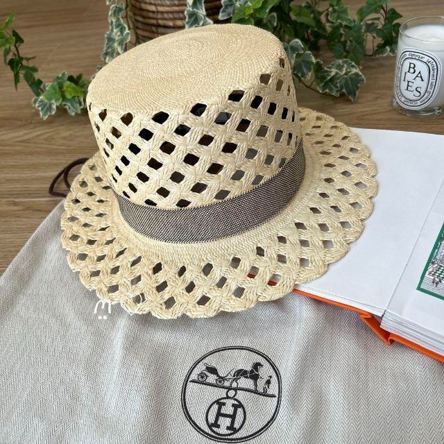新品同様品 HERMES エルメス エレオノーラ 58 パナマハット 麦わら帽子