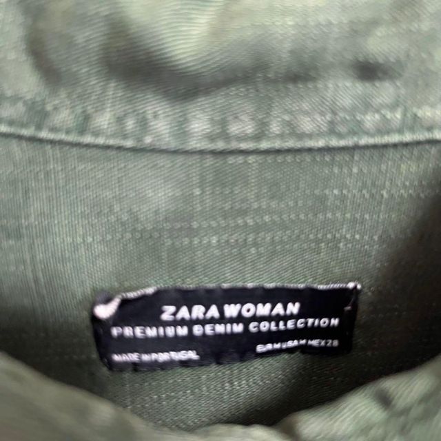 ZARA(ザラ)のレディース古着ZARAザ長袖レーヨンミリタリーシャツ　サイズM オリーブグリーン レディースのトップス(シャツ/ブラウス(長袖/七分))の商品写真