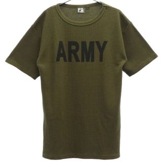 アヴィレックス プリント 半袖 Tシャツ L カーキグリーン AVIREX ワッフル生地 メンズ 【中古】 【230516】