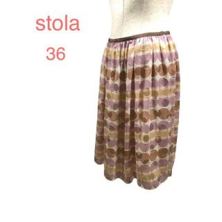 ストラ(Stola.)の美品　stola くすみピンク&くすみオレンジのドット　ひざ丈スカート　36(ひざ丈スカート)