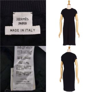 美品 エルメス HERMES ニット ワンピース 20SS ノースリーブ シェーヌダンクル柄 シルク カシミヤ トップス レディース 34(S相当)  ブラック