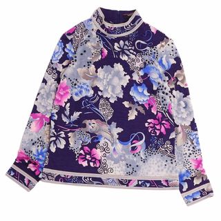 レオナール LEONARD FASHION ニット セーター ハイネック ロングスリーブ 花柄 ウール シルク トップス レディース M ブラック/ピンク/グリーン