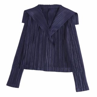 プリーツプリーズイッセイミヤケ(PLEATS PLEASE ISSEY MIYAKE)の極美品 プリーツプリーズ イッセイミヤケ PLEATS PLEASE ジャケット セーラーカラー プリーツ アウター レディース 5(XXL相当) ネイビー(その他)