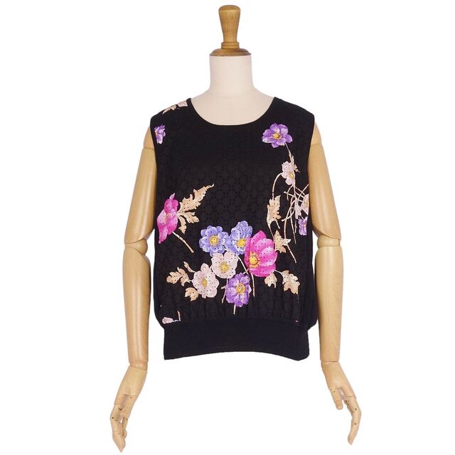 極美品 レオナール LEONARD FASHION アンサンブル カーディガン ブラウス 花柄 ニット切替 トップス レディース 40(M相当) マルチカラー