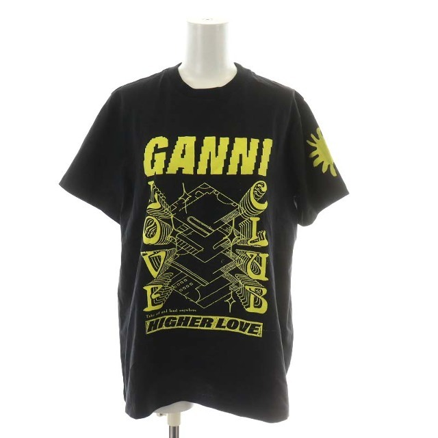 ガニー GANNI 22SS Tシャツ カットソー 半袖 ロゴ XS 黒 黄