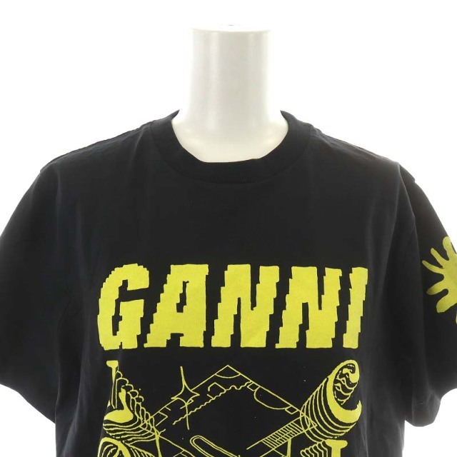 ガニー GANNI 22SS Tシャツ カットソー 半袖 ロゴ XS 黒 黄