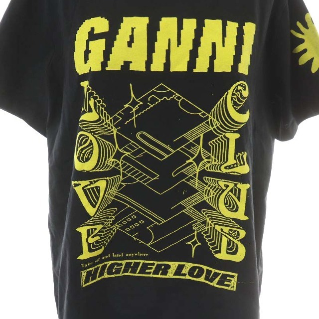ガニー GANNI 22SS Tシャツ カットソー 半袖 ロゴ XS 黒 黄