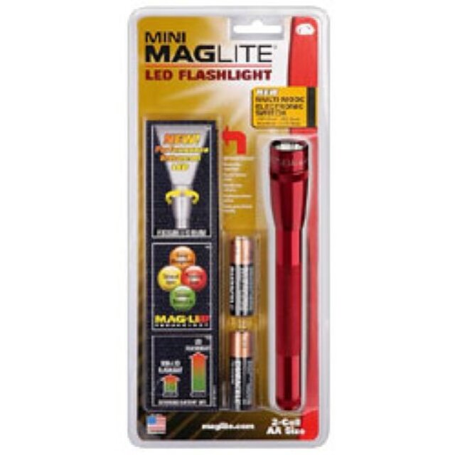 Mag-Lite / 2-AA Cell Mini LED Flashlight with Holster - Red - tf8su2k