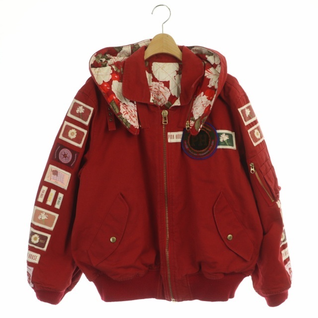 ピンクハウス 中綿ジャケット ブルゾン フード付き ワッペン 赤 レッド ブランドの通販・買取