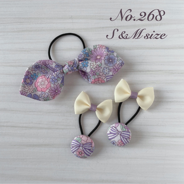 【No.268】ヘアゴム ハンドメイド うさ耳 くるみボタン 花柄 リボン