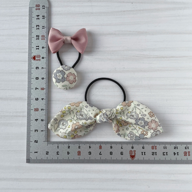 【No.234】ヘアゴム ハンドメイド リボン 花柄 くすみグレー キッズ