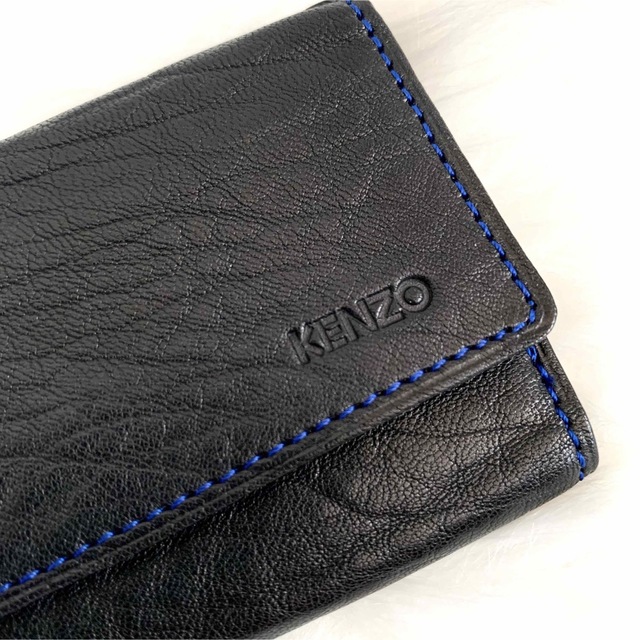 KENZO(ケンゾー)のKENZO ケンゾー ロゴ三つ折りレザーキーケース ブラック×ブルー メンズのファッション小物(キーケース)の商品写真