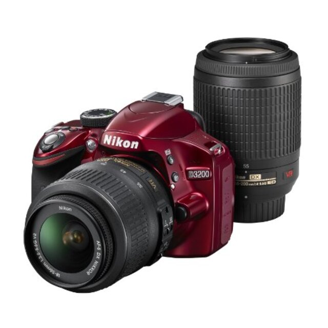 Nikon デジタル一眼レフカメラ D3200 200mmダブルズームキット 18-55mm/55-200mm付属 レッド D3200WZ200RD tf8su2k
