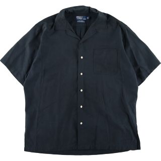 ラルフローレン(Ralph Lauren)の古着 オールドブラック 90年代 ラルフローレン Ralph Lauren POLO by Ralph Lauren CALDWELL 半袖 オープンカラー コットン×シルクシャツ ボックスシャツ メンズL ヴィンテージ /evb001915(シャツ)