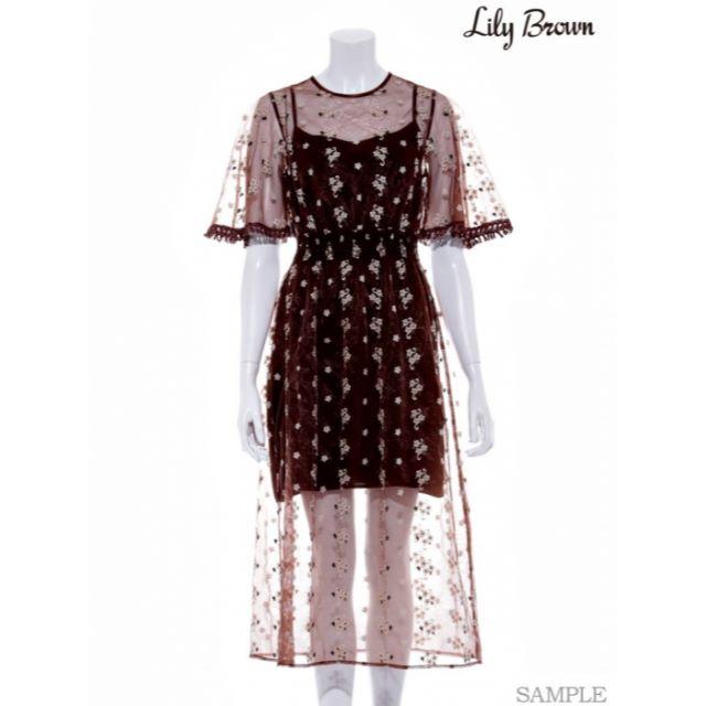 Lily Brown(リリーブラウン)のLily Brown チュール 小花刺繍 ワンピース ブラウン レディースのワンピース(ひざ丈ワンピース)の商品写真