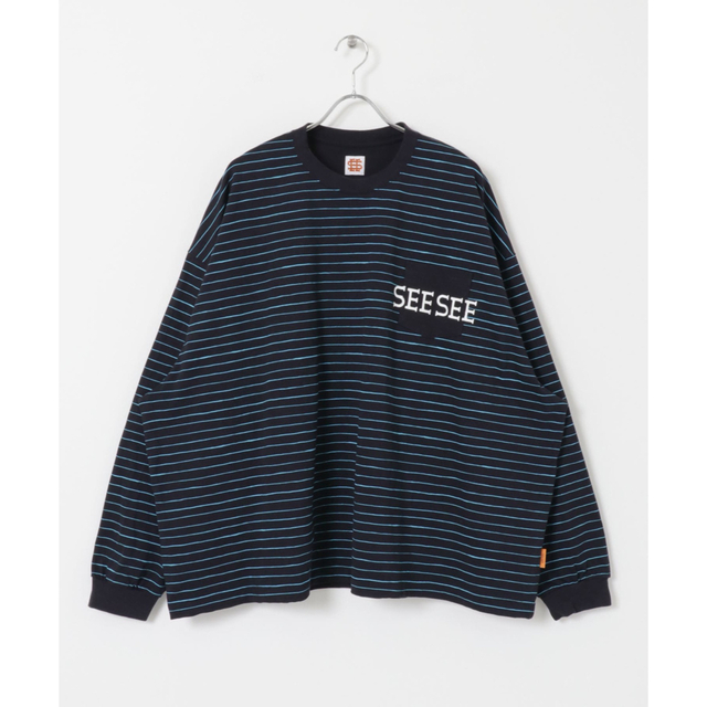 1LDK SELECT(ワンエルディーケーセレクト)のL 紺 SEE SEE SUPER BIG FLAT LS BOADER TEE メンズのトップス(Tシャツ/カットソー(七分/長袖))の商品写真