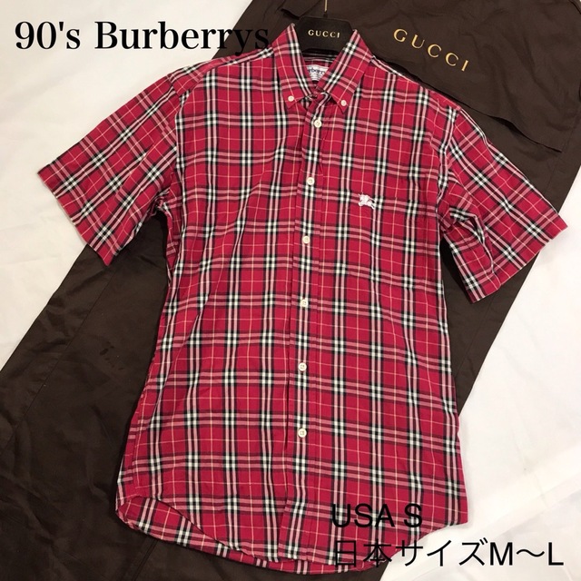 BURBERRY(バーバリー)の90's Burberrys ロゴ刺繍 ノバチェック ボタンダウンシャツ M～L メンズのトップス(シャツ)の商品写真