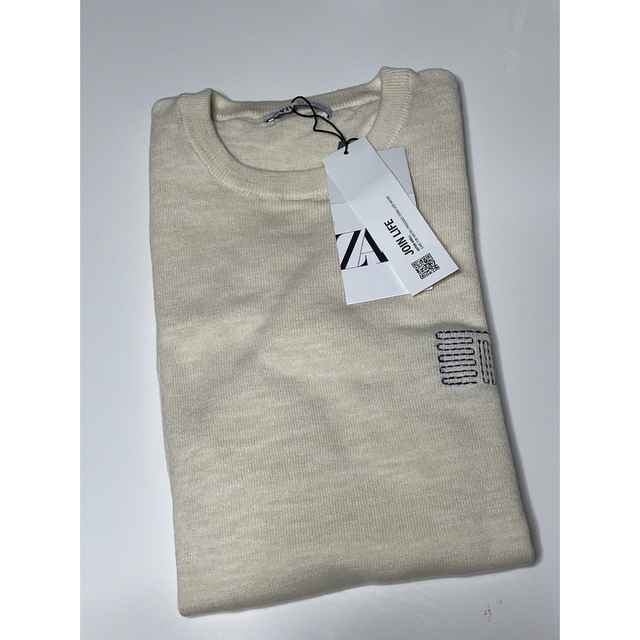 ZARA(ザラ)のZARA MANエンブロイダリーニットTシャツ オフホワイト メンズのトップス(Tシャツ/カットソー(半袖/袖なし))の商品写真