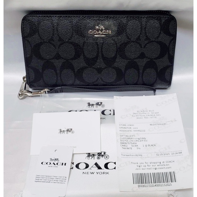 コーチ COACH シグネチャー 長財布 ストラップ 未使用 ブラック系 - 財布