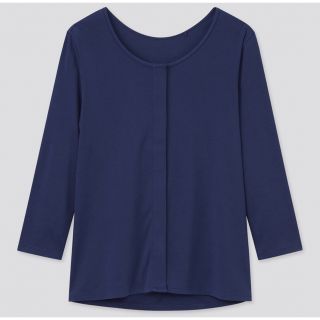 ユニクロ(UNIQLO)のコットン前あきUネックTシャツ（8分袖）(Tシャツ/カットソー(七分/長袖))