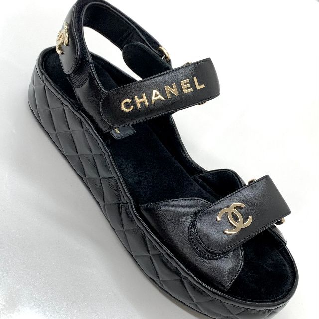 シャネル CHANEL サンダル ココマーク ターンロック サテン ヒール シューズ 靴 レディース イタリア製 36.5 ブラック