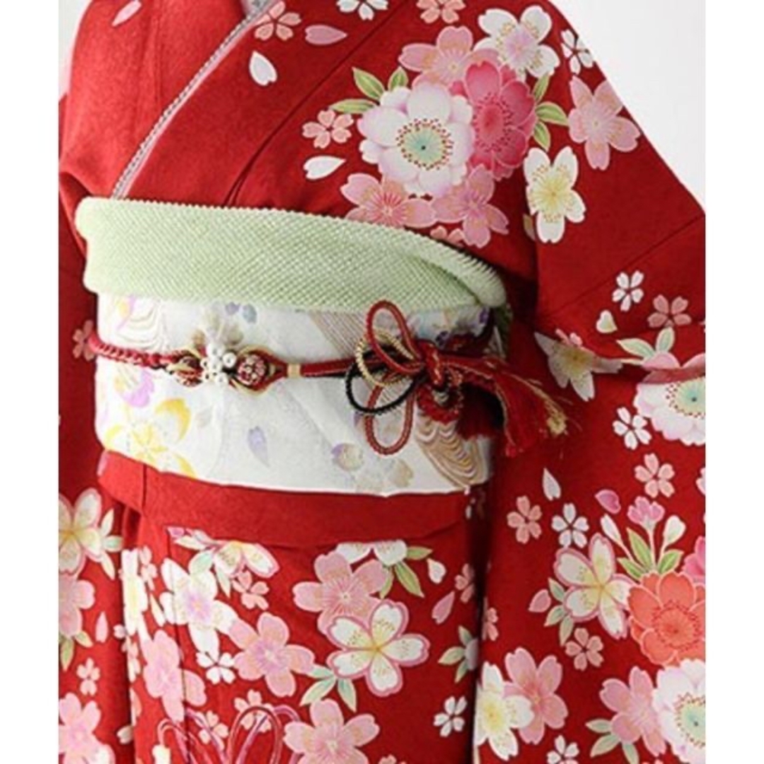 【新品おすすめ】振袖　フルセット　セット　正絹　赤に桜の振袖 成人式 レディースの水着/浴衣(振袖)の商品写真