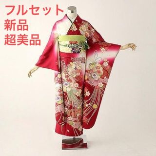 【新品超美品】振袖　フルセット　セット　正絹　花丸紋を描いた古典振袖　成人式(振袖)