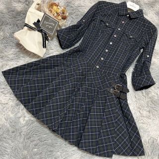 バーバリーブルーレーベル(BURBERRY BLUE LABEL)の♡美品 バーバリーブルーレーベル シャツワンピース ホースマーク プリーツ 36(ひざ丈ワンピース)