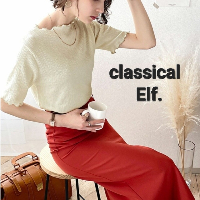 Classical Elf.(クラシカルエルフ)の五分袖 メロウ シャーリング カットソー レディースのトップス(カットソー(半袖/袖なし))の商品写真