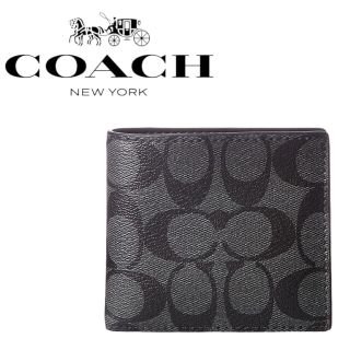 コーチ(COACH)の新品　コーチ　メンズ　コーテッド　シグネチャー　コインウォレット　ブラック(折り財布)