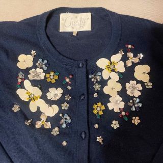 チェスティ　刺繍、ビジュー付カーディガン　紺色