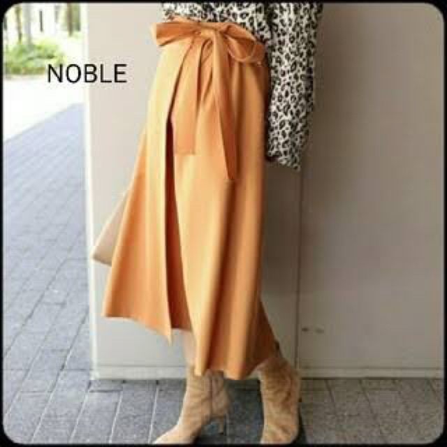 NOBLEノーブル オーバータックラップ風リボンスカート オレンジ サイズ38