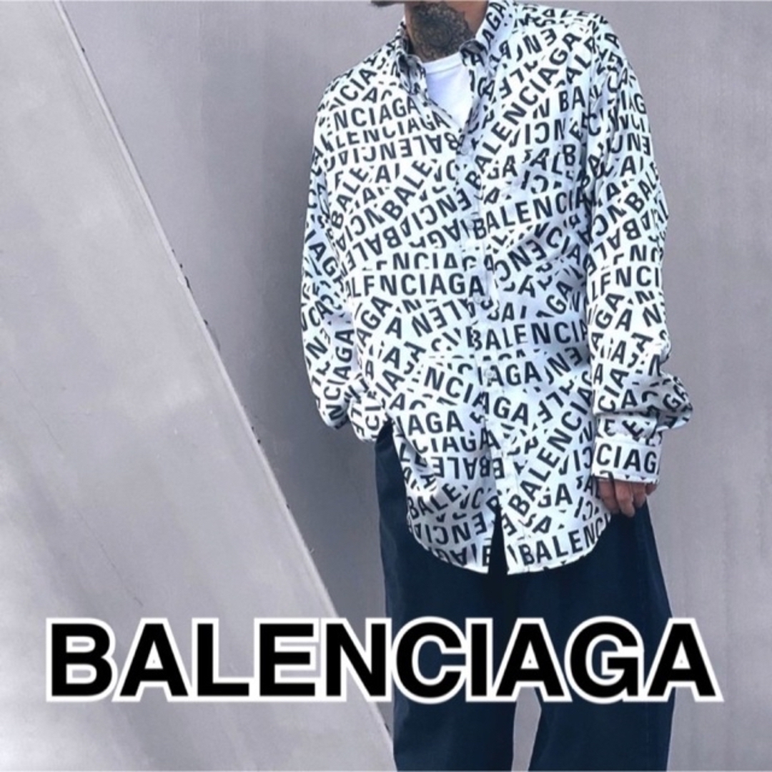 BALENCIAGA 22sr logo シャツ 総柄 38 バレンシアガ ロゴ