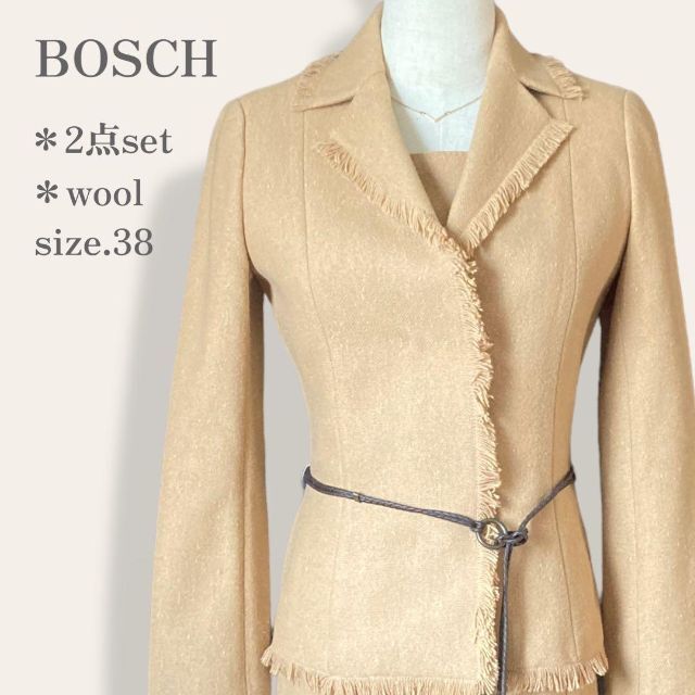 BOSCH(ボッシュ)の【人気◎】　BOSCH　ベルト付き　ウールフリンジワンピースジャケット　スーツ レディースのフォーマル/ドレス(スーツ)の商品写真
