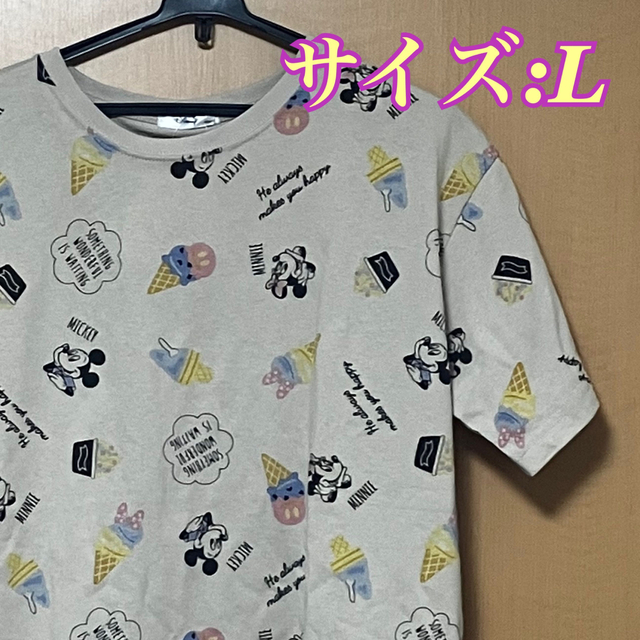 Disney(ディズニー)の【新品】 ディズニー　ミッキー　ミニー　ミキミニ　半袖　tシャツ  L 総柄 レディースのトップス(Tシャツ(半袖/袖なし))の商品写真