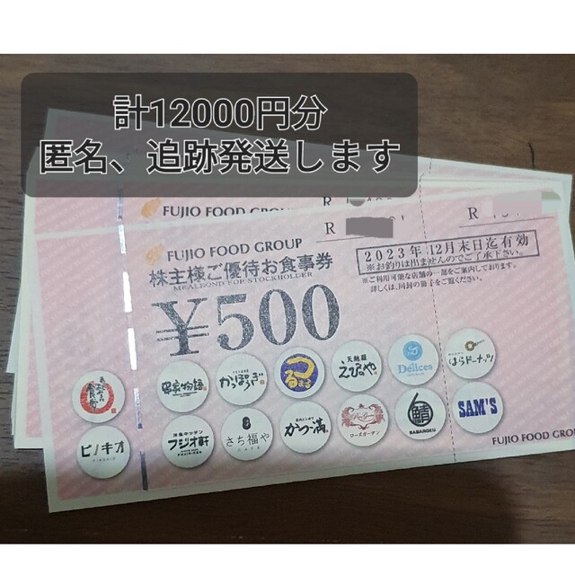 問屋直販 フジオフードグループ 株主優待券500円×24枚12000円分