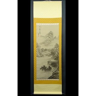 掛軸 玄慧『水墨山水図』中国画 絹本 肉筆 掛け軸 a07206