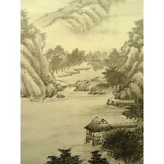 掛軸 玄慧『水墨山水図』中国画 絹本 肉筆 掛け軸 a07206